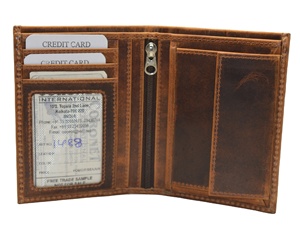 Portefeuille en cuir de vachette vintage unisexe, mince et vertical, à deux volets, avec bouton ouvert, protection RFID, logo personnalisé, courte longueur, produit OEM - Product Image 1