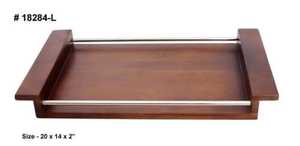 New Rustic Wooden Breakfast Tray with <b>Black</b> Metal Handles Raised Edges for Coffee Tea Meals Snacks and Home Serving - Product Image 2