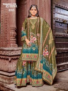 Conjunto de Sharara-Top y Dupatta de Diseño Moderno Especial para Eid, en Crepé de Seda con Estampado Digital y Trabajo de Espejos Reales, Compra en Línea en India - Product Image 3