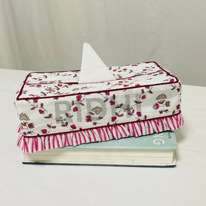 Ridhi Classic Rose Garden <b>Floral</b> Ruffle Block Print Tissue <b>Box</b> Cover Eco-friendly Reusable Holder Decorative Dispenser for Home - Product Image 2