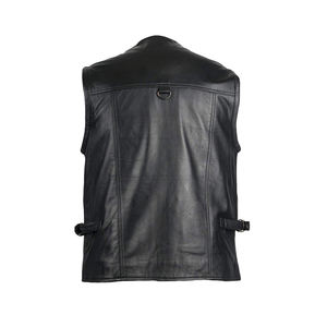 Factory Made Competitive <b>Men</b> Genuine <b>Leather</b> Moto <b>Vest</b> Collarless Adjustable Waist Solid Color Outerwear Autumn Style - Product Image 1