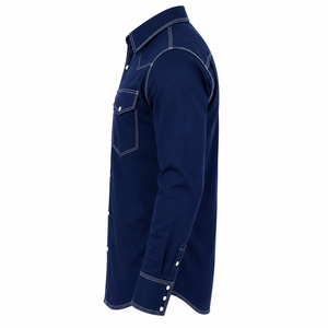 Chemise de travail pour homme bleu marine, style western, personnalisable, à manches longues, avec poches poitrine, coupe confortable, sérigraphiée, pour soudeurs - Product Image 4