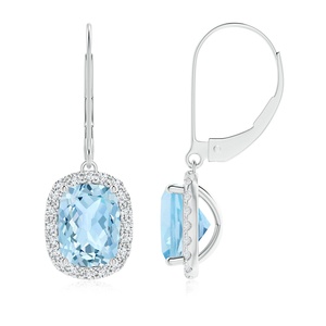<span class=keywords><strong>Orecchini</strong></span> con <span class=keywords><strong>acquamarina</strong></span> taglio cuscino in oro giallo 14kt, chiusura a leva, gioielli raffinati con alone di diamanti, <span class=keywords><strong>orecchini</strong></span> pendenti, gioielli di lusso personalizzati OEM ODM - Product Image 1