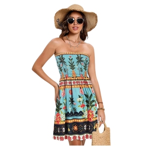 Robes d'été pour femmes, tenues de plage, robes sans bretelles, imprimé floral bohème - Product Image 1