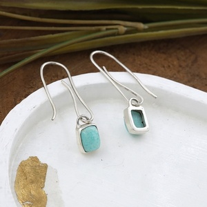 Natural Amazonite 925 Sterling Silver Cushion <b>Dangle</b> Hook <b>Earrings</b> Handmade Gemstone Wholesale Jewelry for Women - Product Image 2