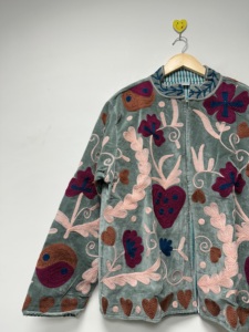 Premium Bohemian Suzani <b>Velvet</b> Bomber Jacket <b>Women</b> Handmade Floral Embroidered Winter Regular Reversible Eco-Friendly Stylish - Product Image 5