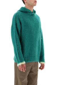 Pull en molleton tricoté à capuche surdimensionné pour homme, couleur unie verte, 100 % coton, avec poche, pour l'hiver - Product Image 2