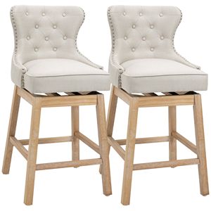 Set di 2 Sgabelli da Bar Moderni Bianco Crema, Eleganti con Finitura Anticata e Borchie, Schienale Curvo, Struttura in Legno, per Cucina e Bar di Casa - Product Image 1