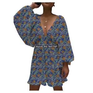 Nouvelle Robe Longue Décontractée et Sexy en Coton de Haute Qualité à Col en V Profond, Imprimée à la Main, Style Lanterne, pour Soirée - Product Image 5