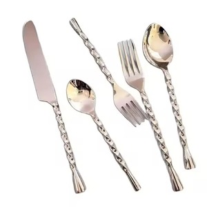 Vintage Style Cutlery <b>Set</b> Twisted Loop Knot Handle Metallic Silver Stainless Steel 4pcs Cafe <b>Bistro</b> Utensils Cutlery <b>Set</b> - Product Image 3