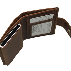Genuine Leather Bifold <b>Wallet</b> Card Slots Button Closure 4 Inch for Credit Cards Normcore/Minimalist Style <b>RFID</b> <b>Blocking</b> - Product Image 1