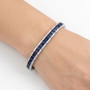 King O King Real 18K Solid White Gold Blue Sapphire Diamond <b>Bangle</b> Channel <b>Set</b> Pave Princess Cut Trendy Jewelry MOQ 1 - Product Image 4