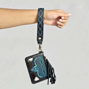 Women's Fashion Turquoise <b>Boot</b> Stitch Genuine Leather Zipper Coin Purse With Wristlet Cowhide Large Capacity Tassel Mini Wallets - Product Image 1
