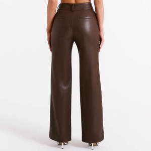 High Quality Women Leather Pants Streetwear Winter <b>Flat</b> Front Waterproof Breathable Genuine Leather Customizable Design - Product Image 2