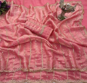 Sari de Mezcla de Seda Bordado al Estilo Bollywood KV - Product Image 5