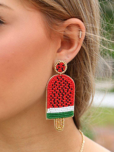 Beaded Watermelon Slice Tropical Fruit Drop Earrings Set Perfect For Summer <b>Beach</b> Vacation Style <b>Accessory</b> - Product Image 2