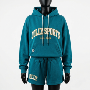 Ensemble de survêtement en molleton de coton et polyester de luxe pour femme, motif graphique, impression en relief personnalisée, ensemble de survêtement pour femme - Product Image 3