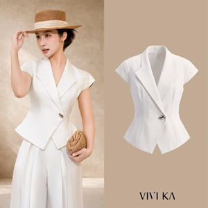 Chaleco Elegante para Mujer con Solapa con Muescas, Manga Casquillo, Lazos Traseros y Peplum, Traje de Oficina/Negocios con Botones, ODM OEM NERINA - Product Image 1
