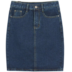 Jupe en jean noire classique taille haute coupe droite pour femme, prix de gros, taille mi-haute, passants de ceinture, poches avant, mode moderne - Product Image 3