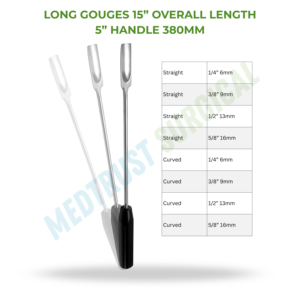 Gouges longues de 15 pouces (380 mm) pour la chirurgie neuro-spineuse, instrument pour le curettage osseux et la décompression vertébrale - Product Image 2