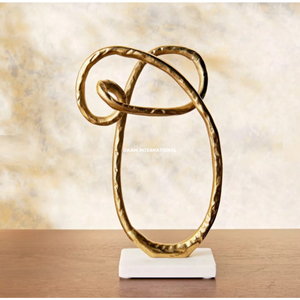 Escultura Metálica Abstracta de Lujo en Dorado, Objeto Decorativo de Mesa con Base de Mármol Blanco para Decoración del Hogar y Sala de Estar - Product Image 5