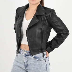 Women's Genuine <b>Sheepskin</b> wholesale Leather <b>Jacket</b> with crop length OEM Wholesale Fashion Popular Leather <b>Jackets</b> for Women - Product Image 1