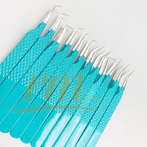 Pinzas Profesionales para Extensión de Pestañas, Punta Puntiaguda, Agarre Azul, Punta Plateada, Agarre de Diamante, Acero Inoxidable, Logotipo Personalizado - Product Image 5