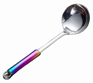 Cuillère de service en acier inoxydable avec manche arc-en-ciel, manche long, finition miroir, design moderne pour la cuisine et l'hôtellerie - Product Image 1