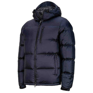 <b>Men's</b> <b>Navy</b> Hooded Coat <b>Quilted</b> Zipper Front Casual Puffer <b>Jacket</b> Regular Fit Stand Collar Woolen Eco-Friendly 100% High Fill - Product Image 6