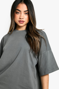 T-shirt Oversize Femme Col Rond Manches Courtes Épaules Tombantes Coupe Ample Imprimé Gris 100% Coton Jersey Respirant Été Logo - Product Image 6