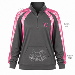 Ensemble de réchauffement pour équipe de cheerleading avec logo personnalisé en strass, veste à col zippé et poche kangourou, tenue de compétition pour équipe - Product Image 1
