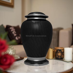 Urne funéraire noire en émail pour cendres fabriquée à la main de haute qualité en alliage métallique de qualité supérieure Cérémonie funéraire Urne américaine décorative pour adultes - Product Image 1