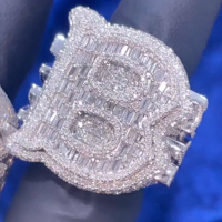 Bague de luxe pour homme RB Gems en argent 925, forme lettre, style Hip Hop, sertie de moissanite taille brillant, certifiée IGI, pour mariage et soirée