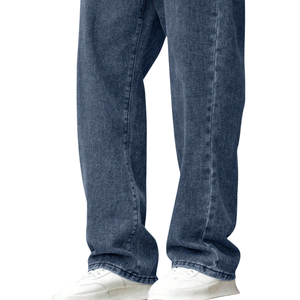 <b>Men's</b> Vintage Enzyme Washed Wide Leg Loose Fit <b>Jeans</b> 100% Cotton Quick Dry Breathable Mid Waist Casual Button Detail - Product Image 6