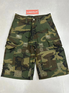Pantalones Cortos Cargo de Camuflaje con Diseño Perforado para Hombre, Estilo Vintage, de Pierna Ancha, Casuales, de Cintura Alta, Largos hasta la Pantorrilla - Product Image 5