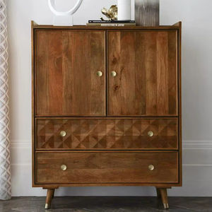 Mueble Bar Moderno de Mediados de Siglo con Incrustaciones Geométricas de Madera de Mango - Product Image 1