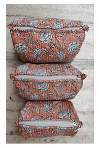 Hand Block Printed Vanity <b>Bag</b> for Women Travel Cosmetic Pouch Block Print Make up Zipper Pouch - Product Image 3