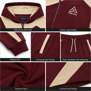 Men's Winter 100% Cotton Fleece Hooded Tracksuit Set Full Zip Hoodie & Shorts Jogging Suit Customized Logo Wholesale Activewear - Product Image 5