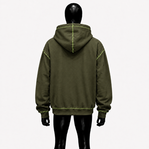 Sudadera con capucha gótica Olive con cremallera, costuras en contraste, estilo oversize, streetwear, logo bordado, unisex, personalizada, moda punk, en oferta - Product Image 2