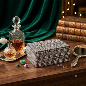 Boîte à bijoux antique rectangulaire Glam Square avec couvercles à motifs en strass pour le rangement des bijoux - Product Image 1