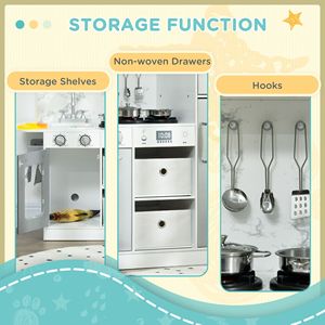 Giocattolo da Cucina Interattivo in Legno Bianco con Luci e Suoni, Include Grembiule, Cappello da Chef, Utensili, Macchina per il Ghiaccio e Cappa Aspirante - Product Image 6