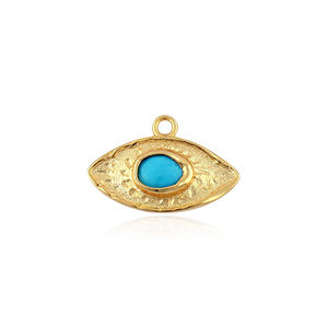 Mini Dijes de Piedra Turquesa Azul en Latón Sólido Chapado en Oro de 18K, Componentes para Fabricación de Joyería, Pulseras y Manualidades - Product Image 1
