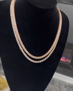 Rose <b>Gold</b> Plated Natural Diamond Double Row Baguette Round <b>Tennis</b> <b>Necklace</b> Hip Hop Iced Out Trendy Gift for Unisex - Product Image 1