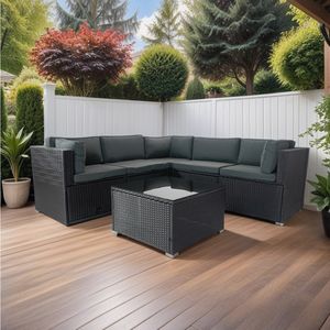Ensemble de canapés de jardin en rotin PE tressé, design moderne haut de gamme, 5 places, modulaire, résistant aux intempéries, imperméable, coussins lavables - Product Image 1