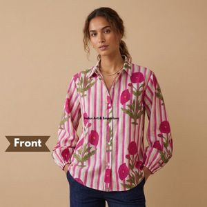 เสื้อเชิ้ตพิมพ์ลายบล็อกด้วยมือ เสื้อเชิ้ตแฟชั่นสำหรับผู้หญิง เสื้อผ้าฝ้ายเนื้อนุ่มพิมพ์ลายบล็อกด้วยมือแบบอินเดีย ลดราคาในราคาที่ดีที่สุด - Product Image 1