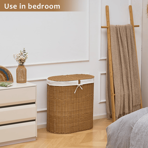 Cesto Portabiancheria Ovale in Giacinto d'Acqua Naturale Intrecciato con Coperchio - Product Image 4