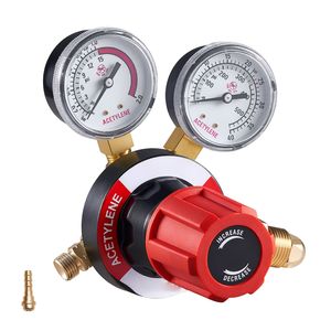 ตัวปรับแรงดันอะเซทิลีน 0-500 PSI เกจวัดแก๊สเชื่อม CGA 510 ช่องต่อเข้า 9/16-18 LH ช่องต่อออก เหล็ก - Product Image 1