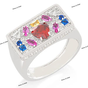 แหวนเงินแท้ 925 ประดับเพชรโมอิสซาไนต์ทรงหัวใจ VVS ล้อมด้วยพลอยสีฟ้า ชมพู เหลือง ดีไซน์หรูหราสำหรับทั้งชายและหญิง - Product Image 2