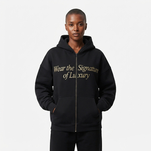 Sweat-shirt à capuche surdimensionné à fermeture éclair sur le devant, imprimé sur mesure, style streetwear, avec poches, haute qualité, 100% coton - Product Image 5