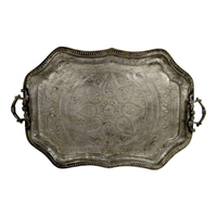 Plateau de service octogonal en laiton incrusté d'argent, style marocain, respectueux de l'environnement, qualité commerciale, compatible lave-vaisselle et micro-ondes